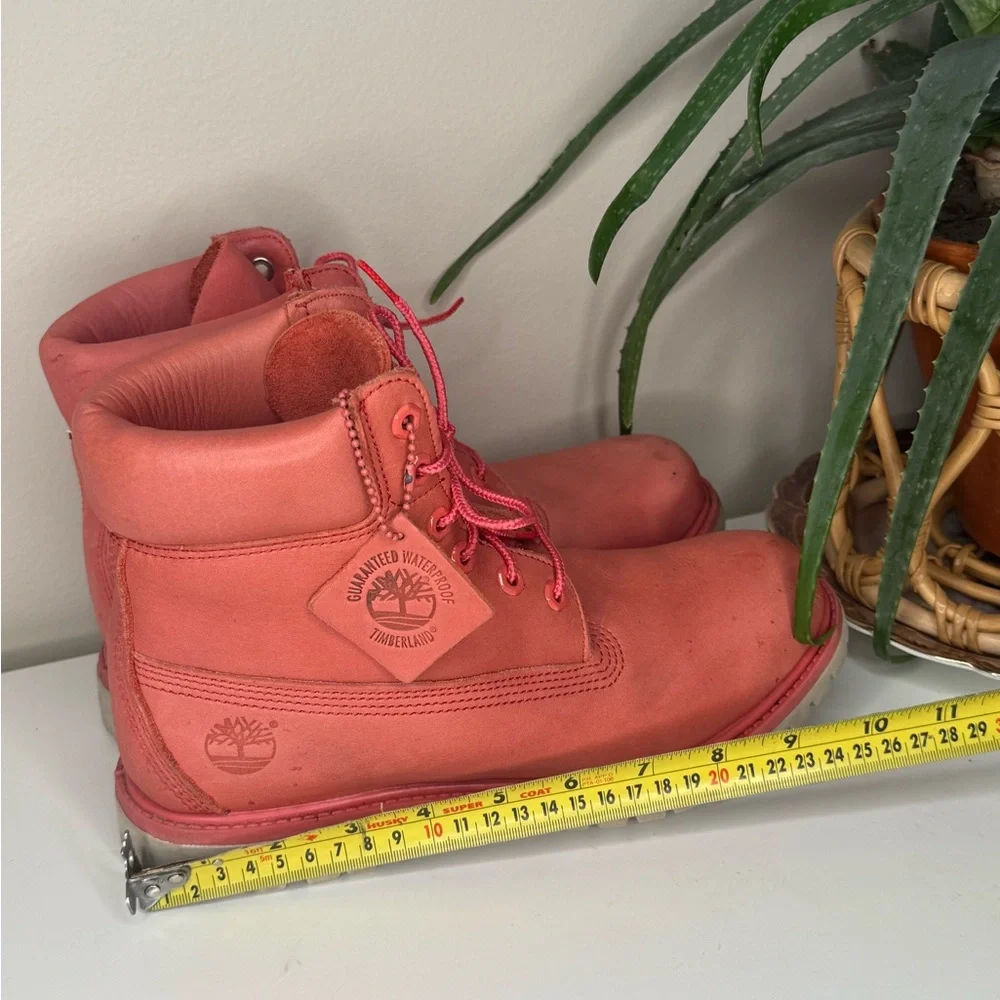 Timberland Women’s 6-Inch Premium Waterproof Boots Pink Leather PrimaLoft Size 9 - Picture 12 of 14